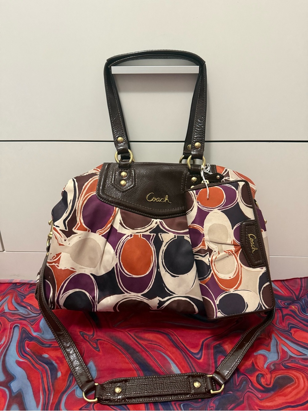 Vintage Y2K Coach Poppy Kaleidoscope Op Art Tote Bag & Matching Wallet Bundle